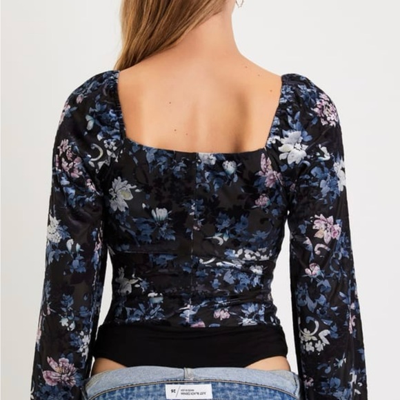 NWT Lulus Divine Radiance Black Floral Burnout Velvet Long Sleeve Bodysuit (XL) - Picture 3 of 3